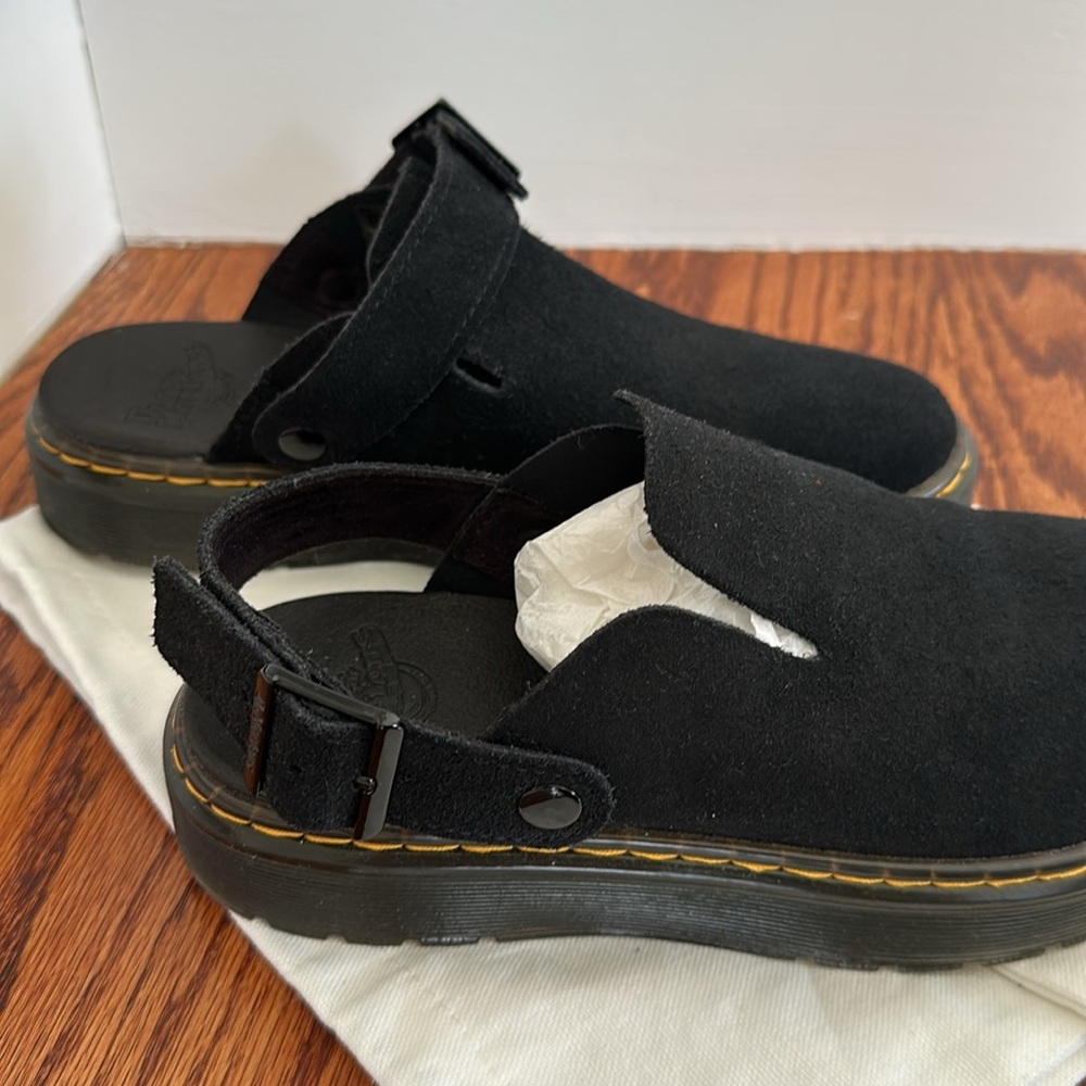 Dr Martens Black Suede Slip-On Clogs adjust strap & convertible 38 - Picture 9 of 13